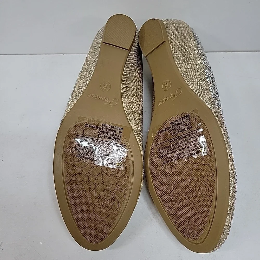 Forever Size 8 Gold Rhinestone Flats Pointed Toe Sparkly Dress Shoes Fairycore
